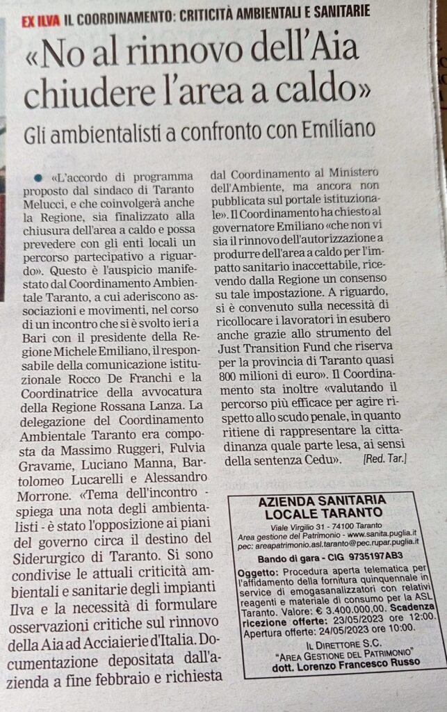 L'articolo del Quotidiano del 18 aprile