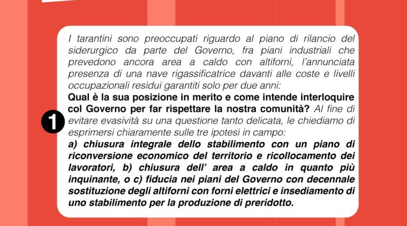 LE NOSTRE DOMANDE AI CANDIDATI SINDACI DI TARANTO